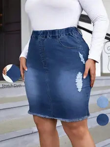 Women's Ripped Distressed Denim Skirt, Fashion Casual   Short Skirt for Daily Outdoor Wear, Ladies Bottoms for Summer