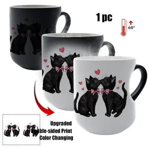 Cute Ceramic Mug with Heart Design, Perfect Gift for Cat Lovers, Thermosensitive Magic Color-Changing Mug, 11 Oz/330 Ml, Christmas Gift