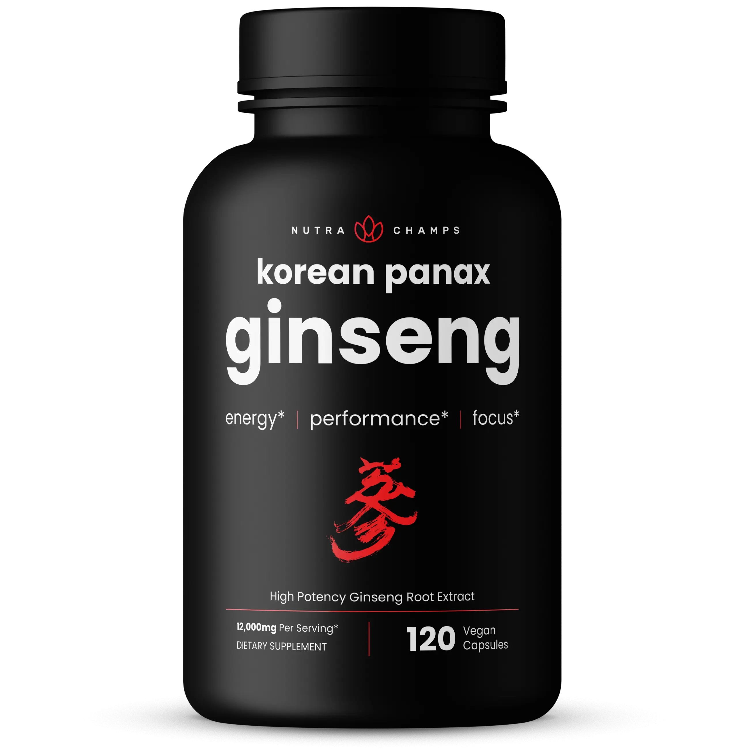 NutraChamps Korean Red Panax Ginseng Capsules | Extra Strength Ginsenosides for Energy, Focus, Performance, Vitality & Immune Support | Korean Ginseng Root Extract (120, Red)