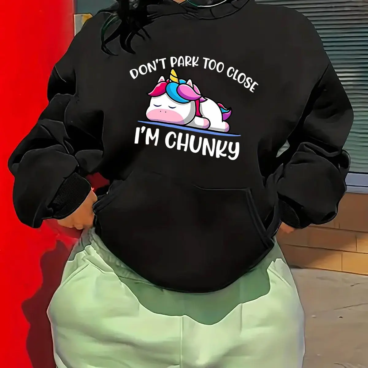 Women's Graphic Unicorn Print Hooded Sweatshirt Chunky Knit Fleece Pullover with Front Pocket Perfect for Cool Weather Casual Wear Fall Winter