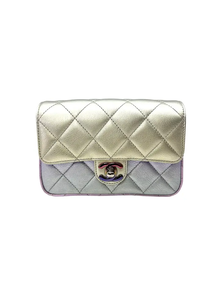 Pre-owned CHANEL leather Crossbody Bags 21K Iridescent Purple Quilted Shoulder Bag(J8***L2) CC2203