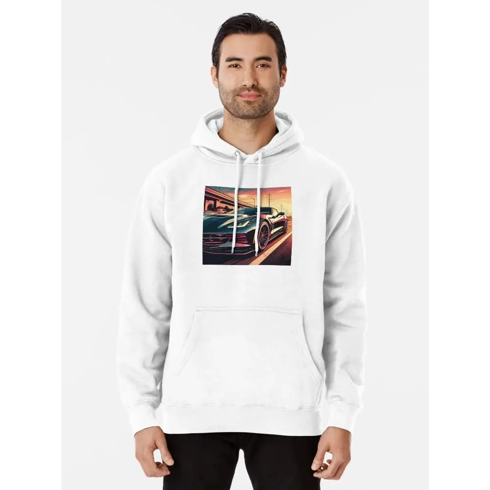 Sunset Corvette Power Iconic American Muscle Car Art Unisex Hoodie, Mens Sweatshirt, Hooded Design, Menswear Sweatshirts