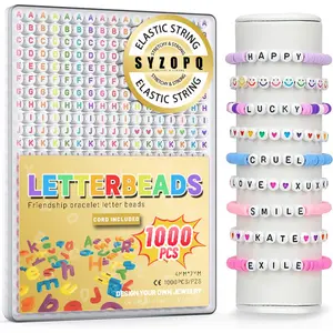 900pcs Letter Bead Set, 4x7mm Acrylic Alphabet Beads for Jewelry Making, Number Heart Shape Beads for Friendship Bracelets, Beading Kit, Diy Jewelry Making