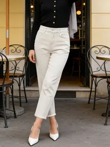 Muslim Women Elastic Casual Straight Leg Jeans, Loose Fit Nine-Quarter Pants, All Seasons, Outdoor Playdate Wear