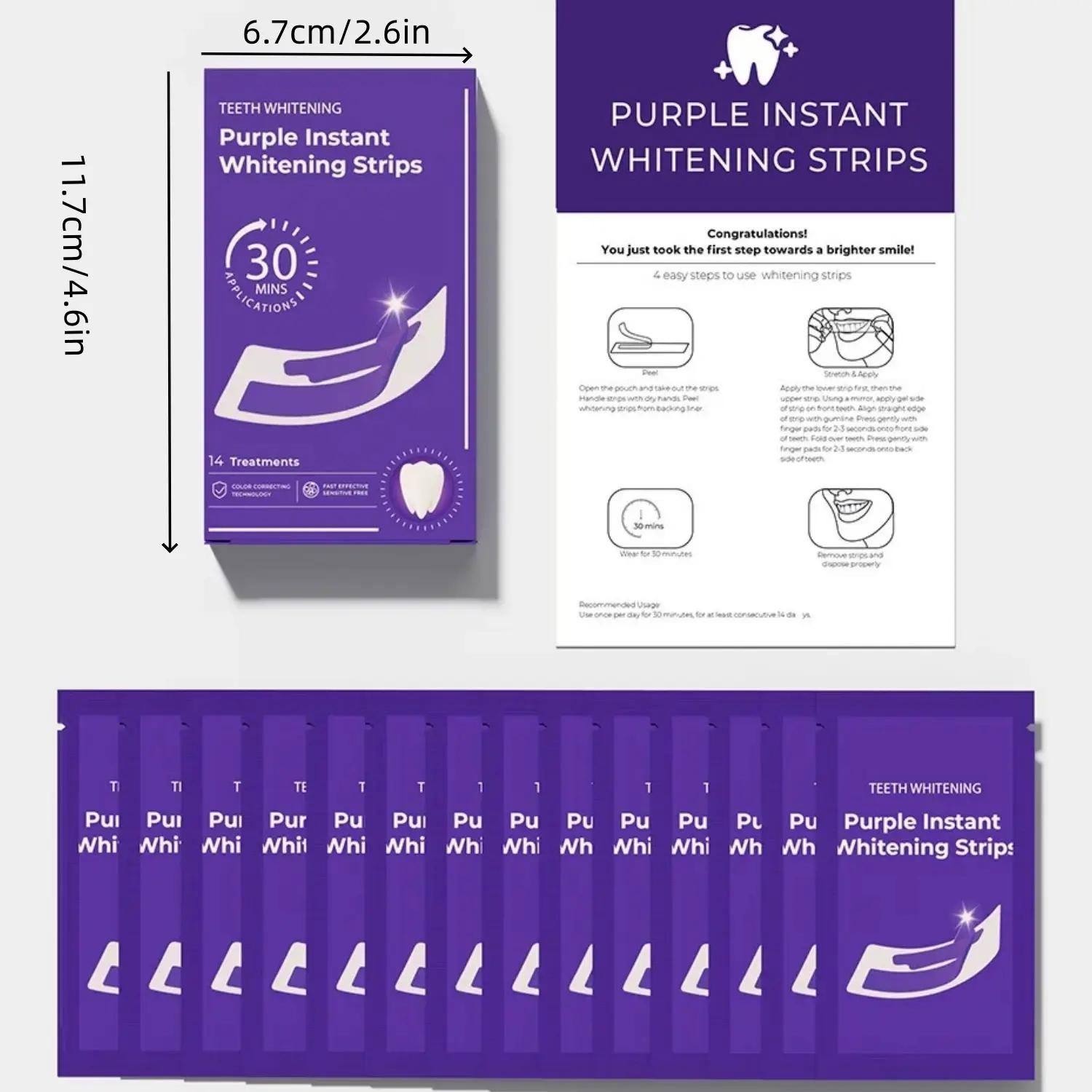 Purple Teeth Whitening Strips, 90-Day Long Lasting White, Enamel Safe Low Sensitivity, Non-Slip Dry Strip Technology, Professional Whitening for Coffee/Tea/Wine Stains, 28 Count (1 Pack)