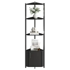 5 Tier Corner Shelf Stand, 57 Inch Tall Metal Frame Corner Storage Shelf, Wood Standing Shelf Organizer, Freestanding Corner Bookshelf for Living Room, Bedroom, Kitchen, Bathroom, Home Office