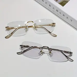 Photochromic Radiation Frameless Glasses For Women Men Rimless Rectangle Eyeglasses,Big Name Replacement