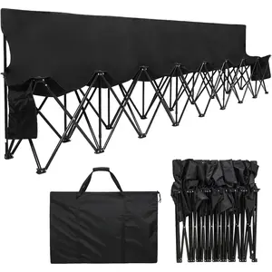 Soccer Bench - Portable Folding Team Bench, 8 Seats Foldable Sideline Benches, Soccer Chair with Bag & Backrest, Adult Team Chair for Football Camp  Events Outdoor Seating.Black