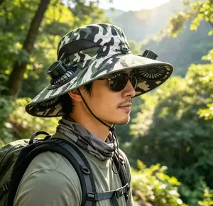 Solar-powered camouflage fan sunshade cap, essential for outdoor adventures