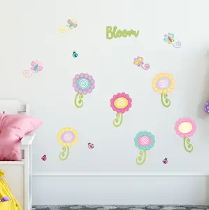 Create-A-Mural Cutesy Flower Wall Decals & Light Switch Decorative Stickers for Kids Room Decor Kit, Flowers, Butterflies & Ladybugs Bloom Easy Peel Stick Removable