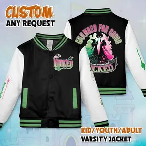 Personalized Wicked Musical Varsity Jacket, Theatre Fan Graphic Design, Unisex Streetwear Style for Kids Adults Gift
