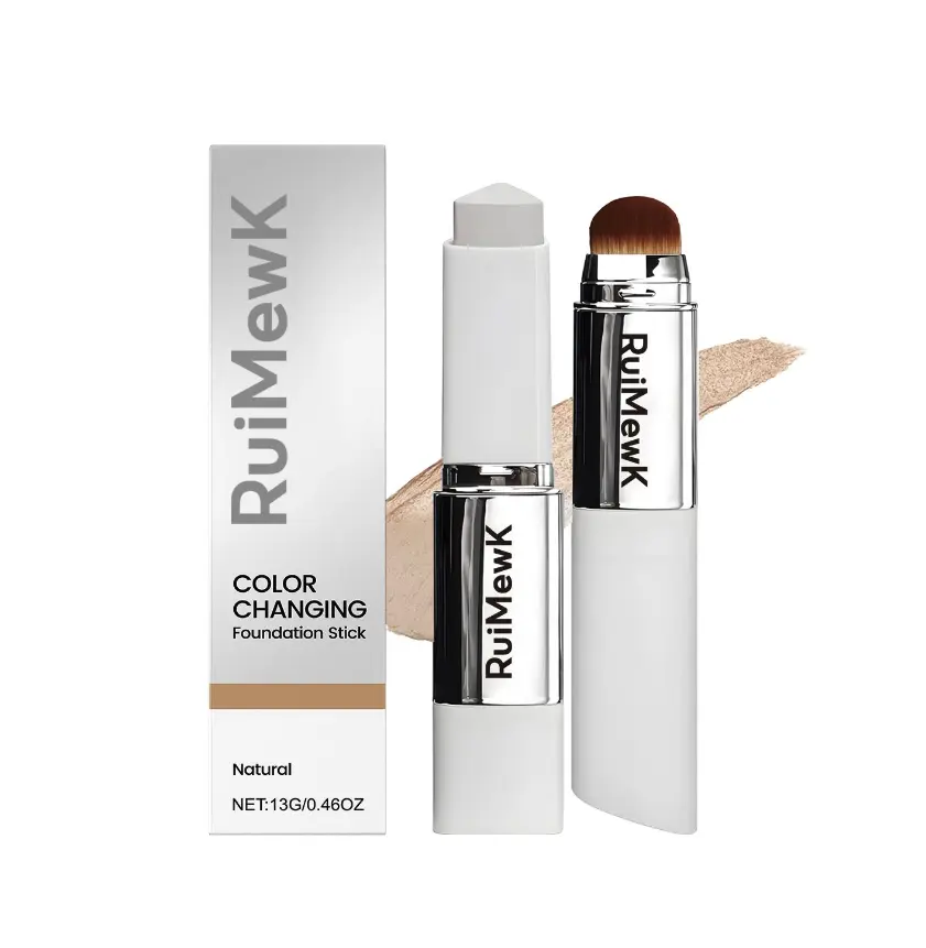 2 in 1 Korean Color Changing Foundation Stick with Brush, Cover Cream Stick Foundation, Moisturizing Long-Lasting Hydration Makeup, Light Coverage Concealer, for All Skin Types