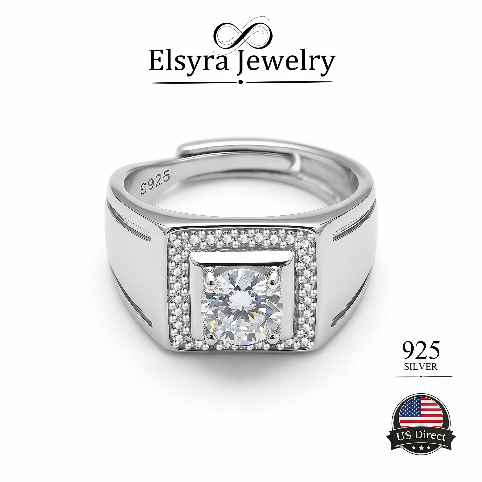 ELSYRA S925 Sterling Silver Square Nugget Single Band Ring - Hypoallergenic Bold White Gold Style Unisex Jewelry, 6-Month Gifting Option for Boy's Birthday, Business Casual Daily Wear, One Size Default