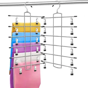 6 Layer Metal Hanger, 1/2/3 Counts Space Saving Adjustable Rotatable Clothes Hanger Organizers with Clip, Home Organizer for Bedroom, Summer Gift