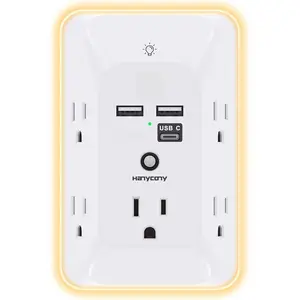 Outlet Extender with Night Light, HANYCONY Multi Plug Outlet, USB Wall Charger Surge Protector 4 USB Ports(1 USB C), Power Strip Electrical Outlet Splitter Expander for Home Office Dorm Room, ETL