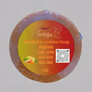 Neverlye Turmeric Lemon Soap 4.Oz- Body Care Cleanser, Antibacterial Soap for Acne, Dark Spots, Hyperpigmentation Correction & Uneven Skin Tone Brightening/Repair
