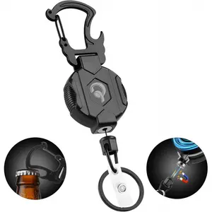 1 Pack Retractable Keychain Heavy Duty Carabiner Badge Holder with Magnetic Closure, Tactical ID Badge Reel for Men with 32" Steel Retractable Cord, Bearing 17 OZ