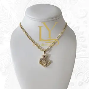 LaYaiBoutique #1666 Anchor and Snake Necklace and Pendant 14k Gold Overlay High Quality