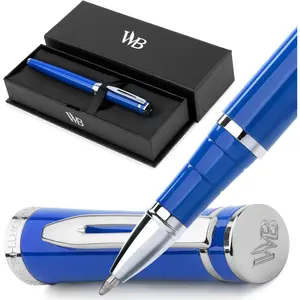 and  Rollerball Pen - Luxury Pen - Chrome Finish, Blue Lacquer, Ink Refill, Refillable,  for Men  Women, Professional Writing, Nice and Fancy Pens and for Work