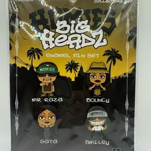 Homies Big Heads Enamel Pin-Set Series 2 - 4 Unique Collectible Pins Featuring Mr Raza Gata Bouncy & Smiley for Cholo Enthusiasts