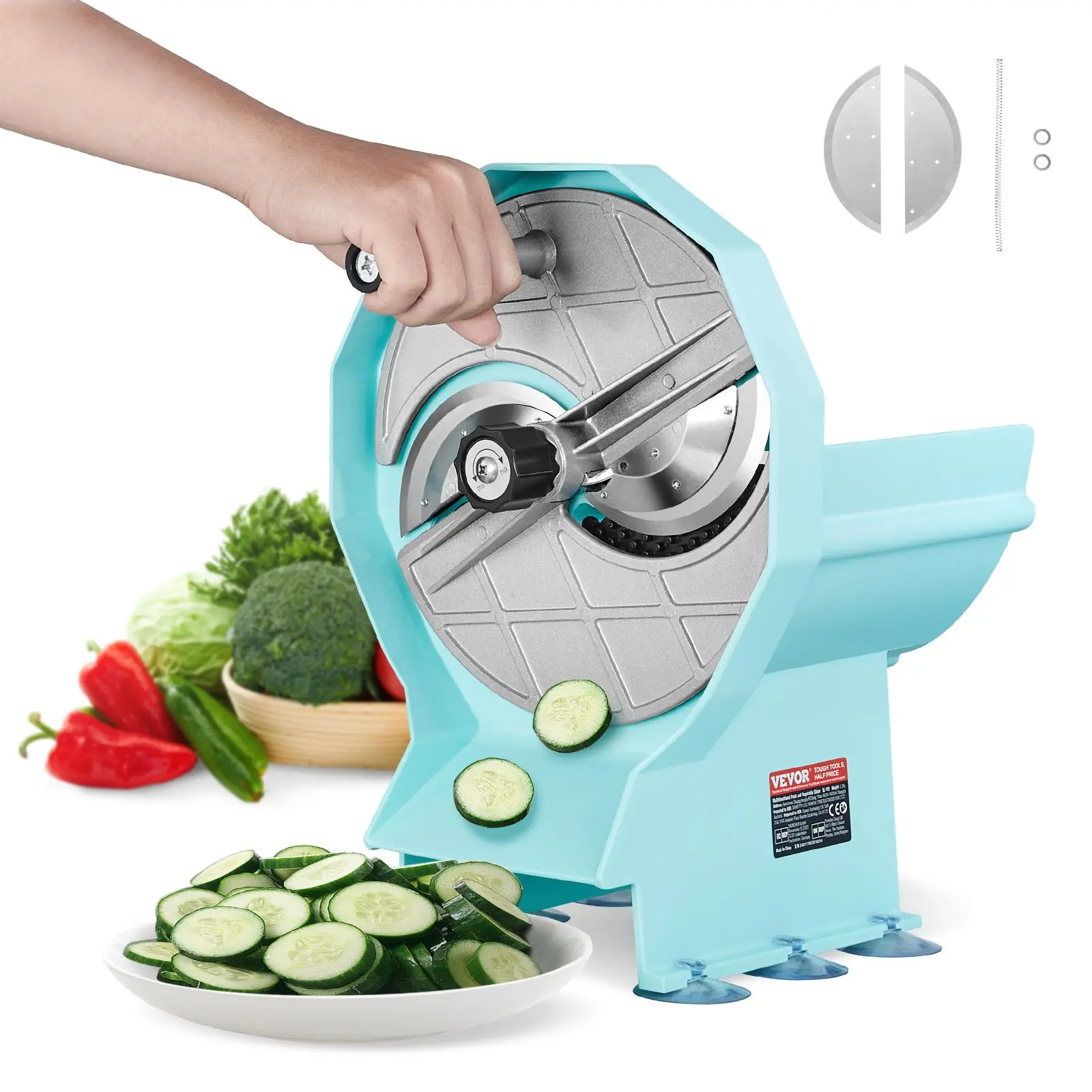 【summerfinds】VEVOR Manual Precision Vegetable Cutting Machine Mandoline Slicer - 0-0.5in/0-12mm Adjustable Thickness Stainless Steel Blade, Double Feed Ports, Cuts Cucumber,Cabbage,Carrots,Cheese, Kitchen Utensil (Father's Day Gift)