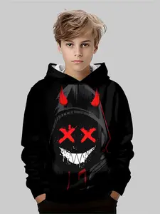Boys' Dark Gothic, Street Style Casual Fitted Sweatshirt, All over Print, Fall & Winter Fashion, Trendy Kids Clothing, Hot Trending Hoodies