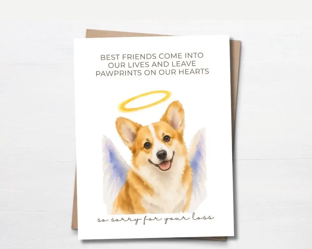 Corgi Sympathy Card, Dog Loss Card, Welsh Corgi Memorial Card, Rainbow Bridge Pet Card, Pet Condolence Card, Pet Bereavement