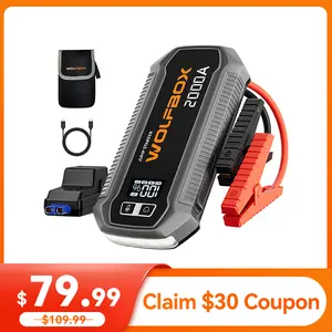 WOLFBOX 2000A Jump Starter 12000mAh Battery Jumper Starter Portable with LED Display 12V Car Battery Jump Starter Pack for 7L Gas 6L Diesel Engines with Booster LED Light Jumper Cables Lifetime Warranty