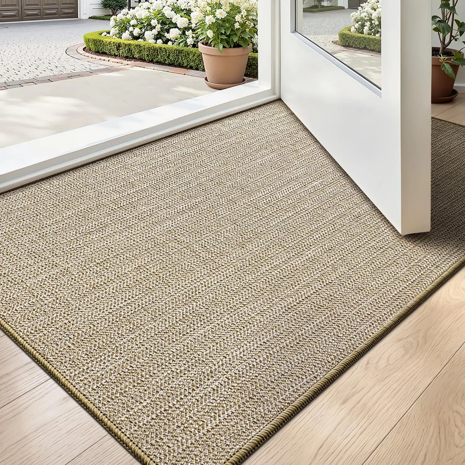 LUMI Ultra Thin Indoor Door Mat, Low Profile Entrance Mat, Non Slip Rubber Backing Dirt Trapper Doormat for Front Entryway, Beige