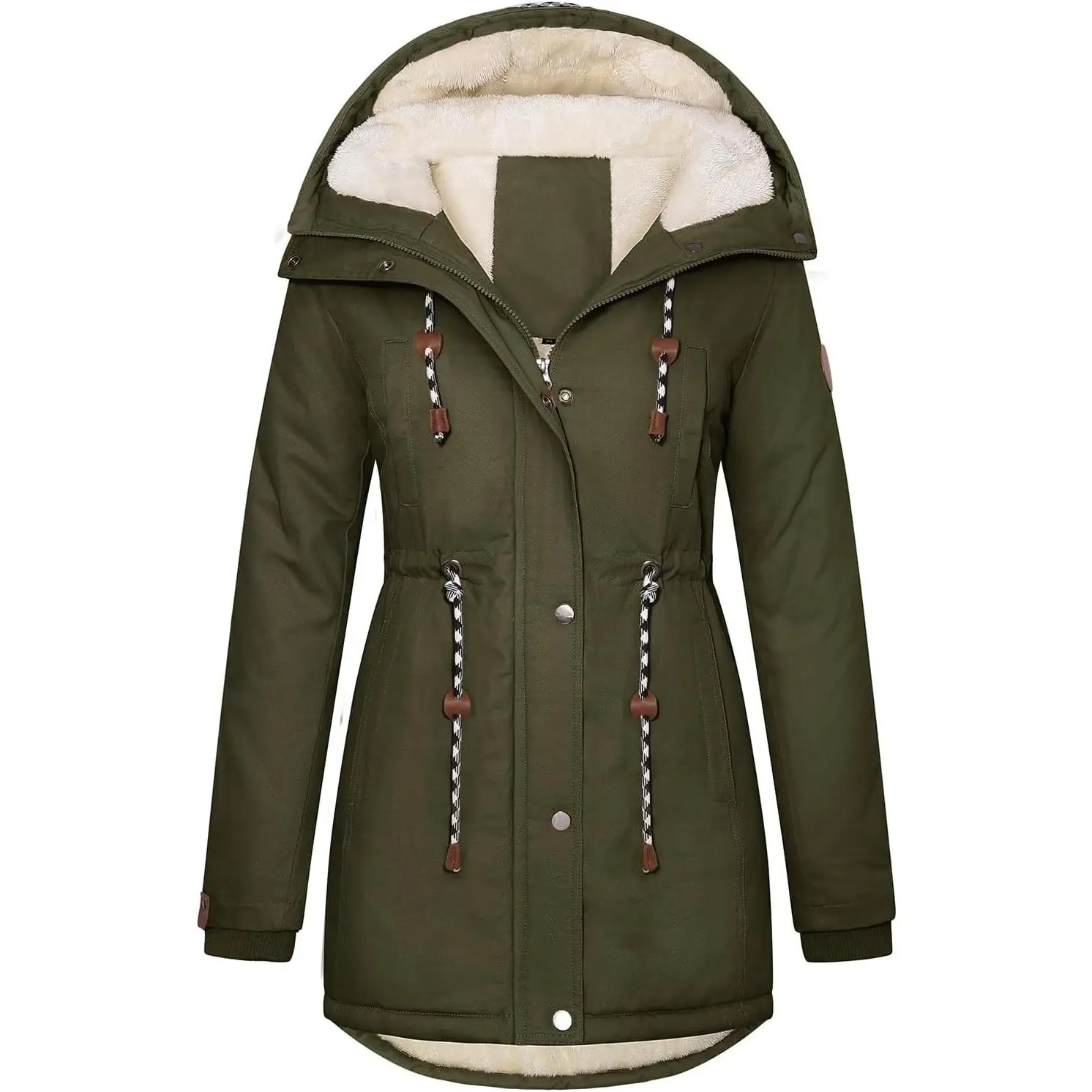 Women's Winter Fleece Lined Sherpa Parka Jacket Warm Thicken Fuzzy Hooded Down Coat Casual Plush Drawstring Outerwear
