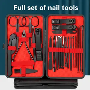 24PCS Portable Nail Clipper Set with Black Travel Case Stainless Steel Manicure Pedicure Kit Includes Ear Spoon Cuticle Scissors Perfect Gift for Men Women