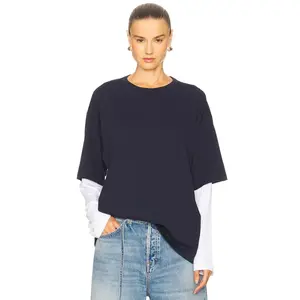 GRLFRND Layered Long Sleeve Tee in Navy & White