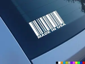 MADE IN USA Barcode Funny Car Stickers Decals Vinyl Window Bumper Novelty The