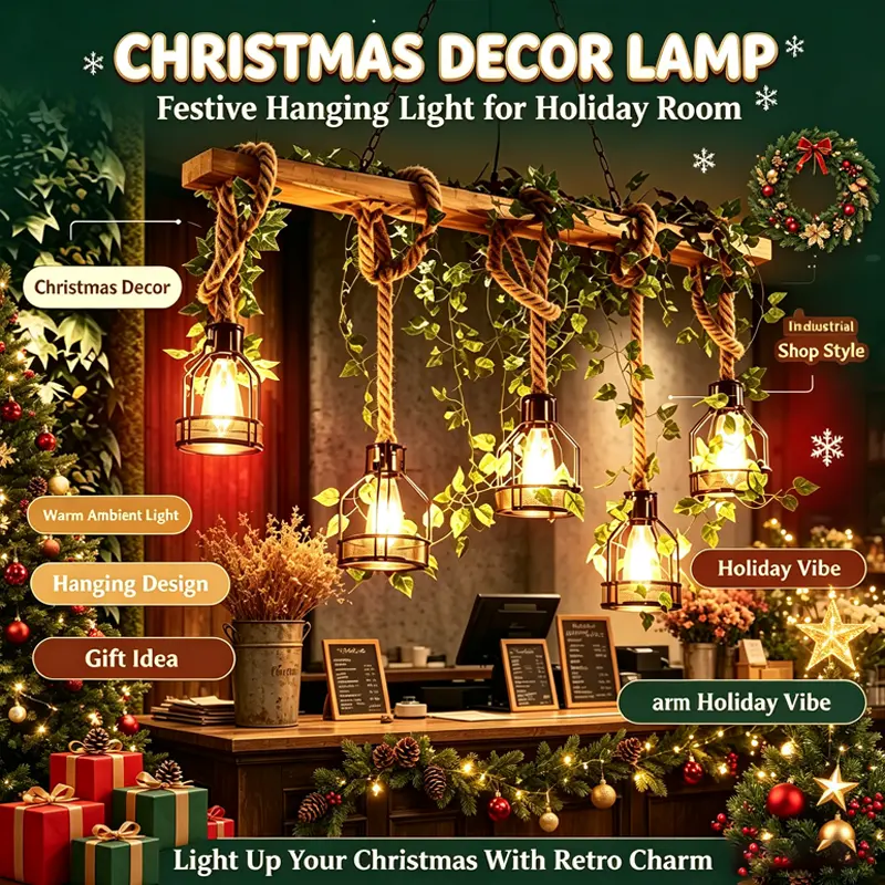 Rustic Wood Magical Traditional Christmas Hanging Lantern Light, Warm LED Pendant Lamp, Home Party Decor, Unique Holiday Gift for Festive Supplies