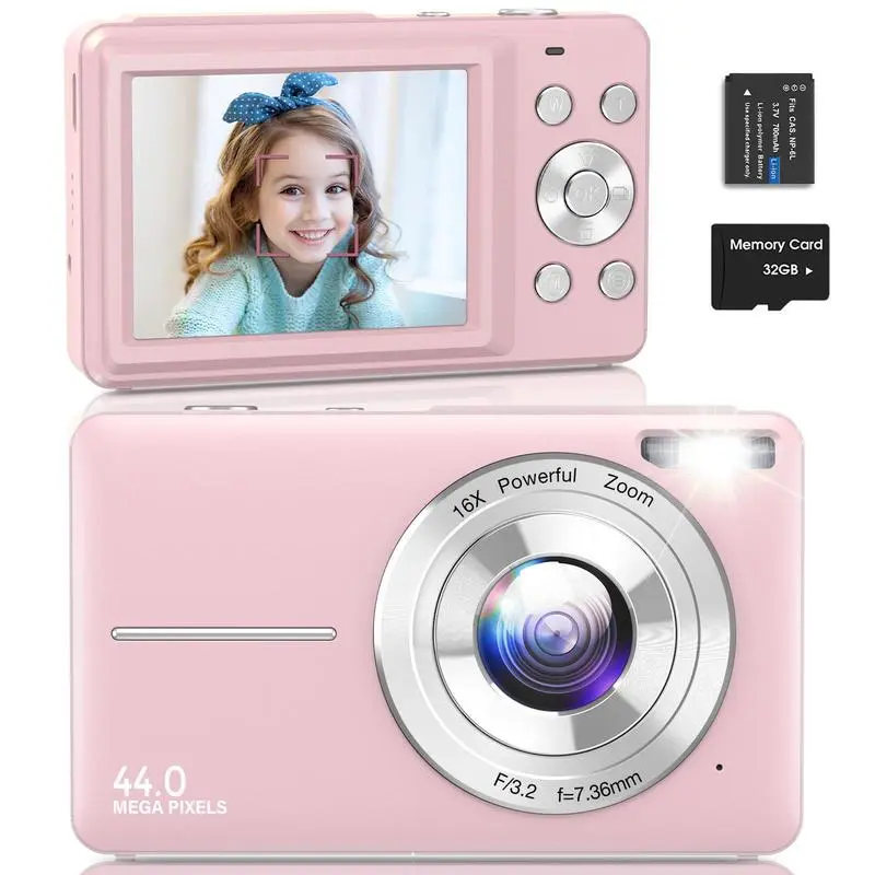 DC403 Recording Digital Camera for Music Festival, Multi-functional 1080P & 44MP Digital Camera for Mother's Day Gift & Father's Day Gift, 32G Memory Card, 16X Zoom Digital Cameras, Compact Portable Mini Camera For Teens & Beginners Spring Gifts