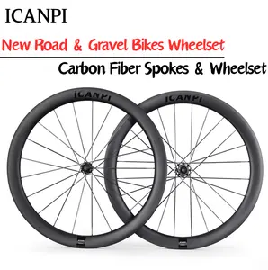 ICANPI Lightweight Carbon Fiber Road/Gravel Bike Wheelset with Carbon Spokes, 40mm Depth Rim Boasts Aero-Stable U/V Profile for Crosswind Stability outdoorfun