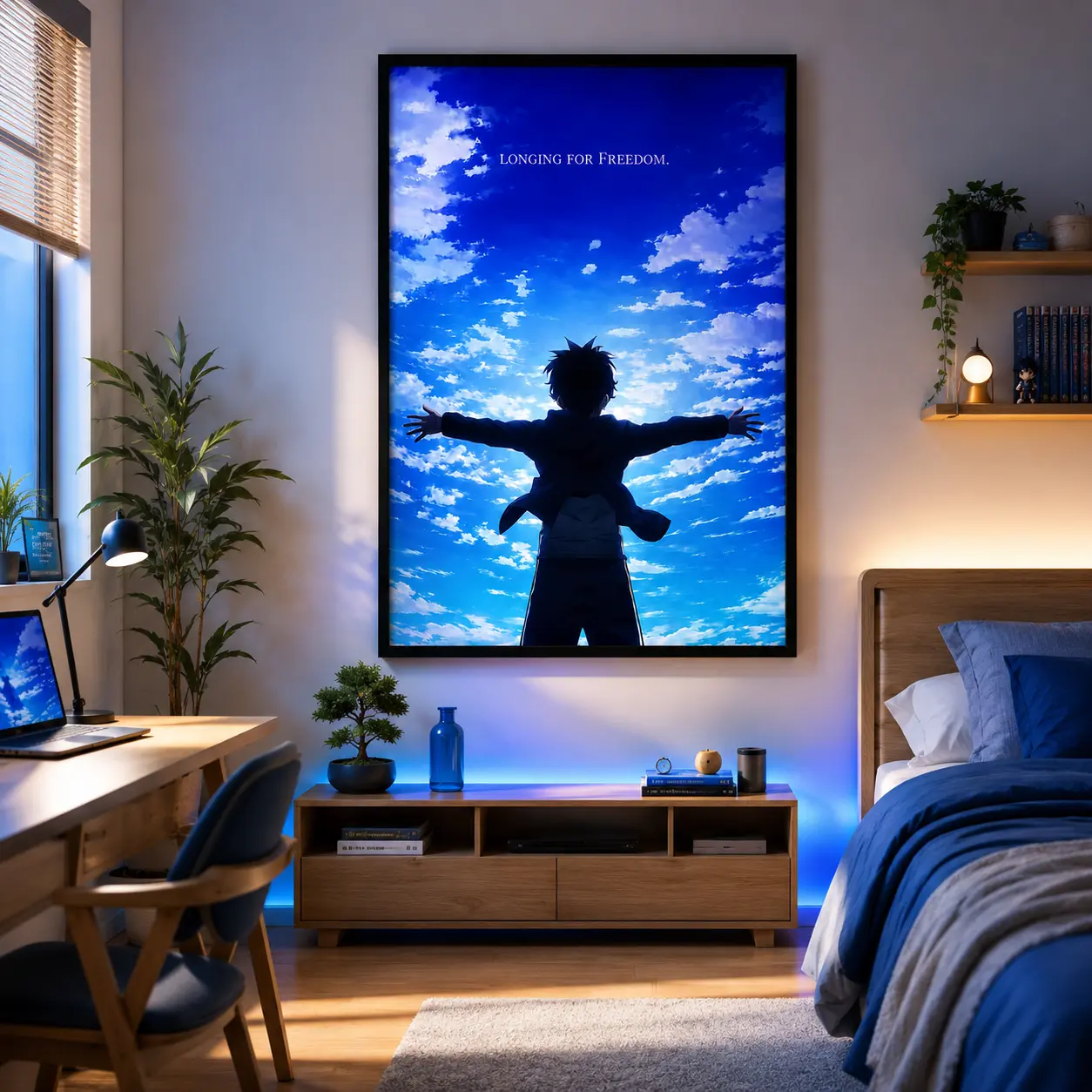 Eren Yeager "Freedom" Quote Graphic Poster - Attack on Titan Anime Wall Art, Motivational Manga Print, Artistic Decoration for Living & Bedroom, Home Supplies