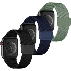 Stretchy Band Compatible with   Watch Band 38/40/41mm & 42/44/45mm, Soft Nylon Braided Strap with Adjustable Snap-On Clasp for iWatch Series 9 8 7 6 5 4 3 2 1 SE