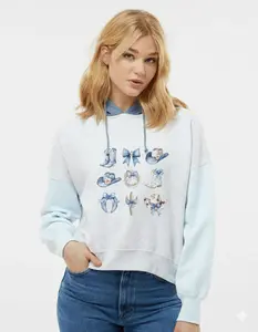 Women's Colorblocked Crop Hooded Sweatshirt-Cowgirl Design