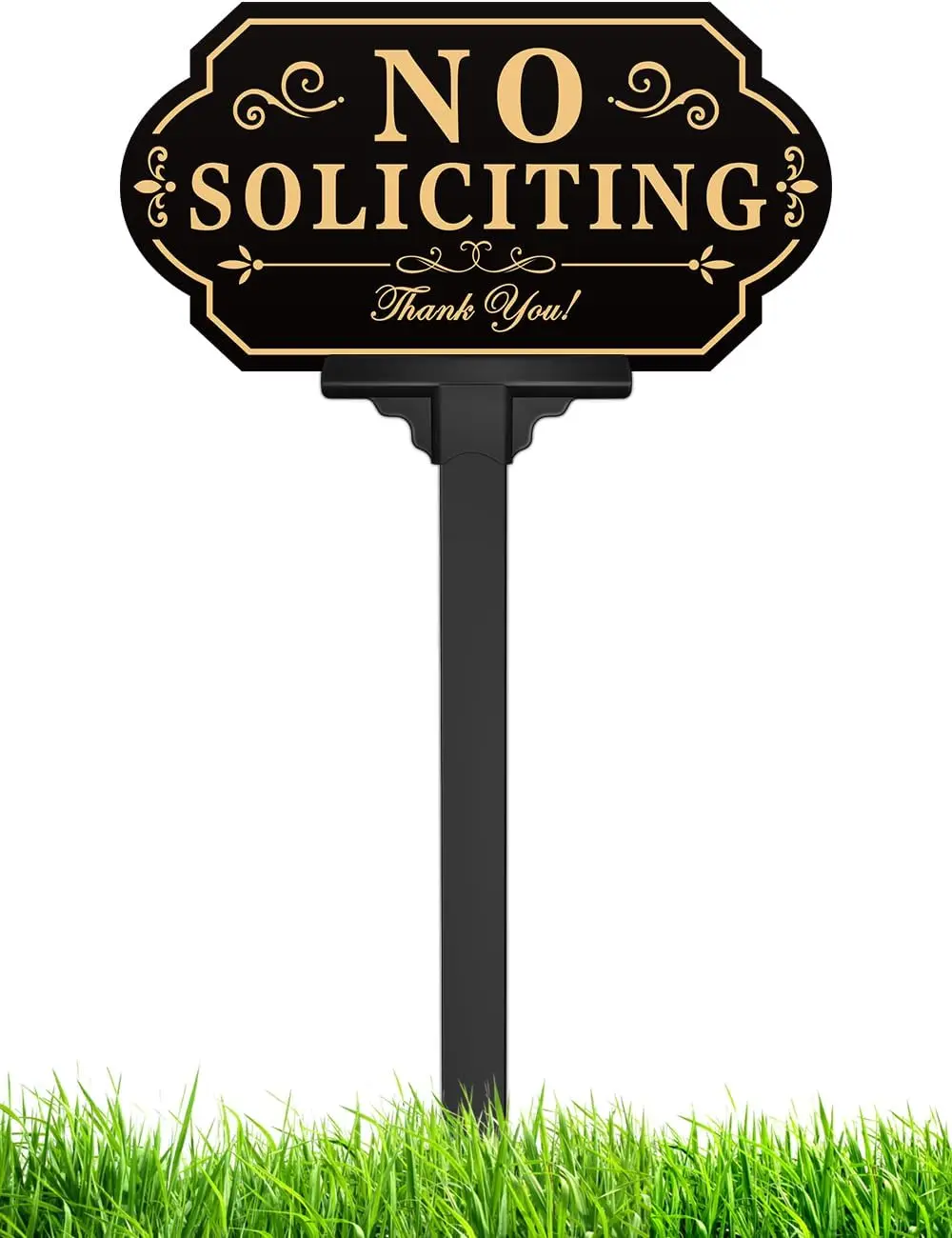No Soliciting Sign for House with Stake - Adjustable Height - 12.7 x 6.6 Inch/36 Inch High - 50-mil Thick Aluminum -Metal No Soliciting Yard Sign for Home/Front Door and Business ()
