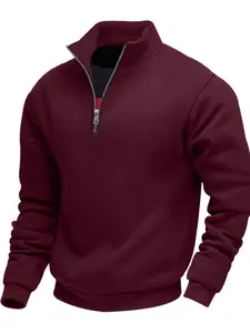 Men's Fall Winter Fleece Lined Zipper Hoodie, Half Zip Sweatshirts, Casual Warm Pullover Sweatshirt, Thick Fabric, Plain Color, Long Sleeve, Fitted Style, Tops
