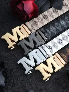 Men's Letter Pattern Automatic Buckle Belt, Fashion Belt for Party, Daily Clothing Decor, Trendy All-match & Exquisite Belt for Birthday Gift, Embossed Belt Buckle