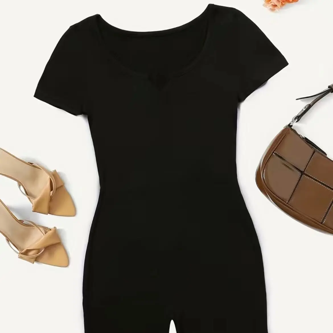 Solid Notched Neck Slim Romper Jumpsuit, Casual Short Sleeve Romper Jumpsuit, Women's Clothing Cotton Cotton Cotton Winter