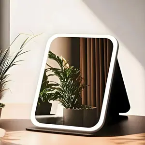 Portable Led Makeup Mirror, Rechargeable Led Tabletop Mirror, Electric Desktop Mirror with Led Light, Portable Mirror for Home, Office, Dormitory, Bedroom, Led Cosmetic Mirror, Square Mirror