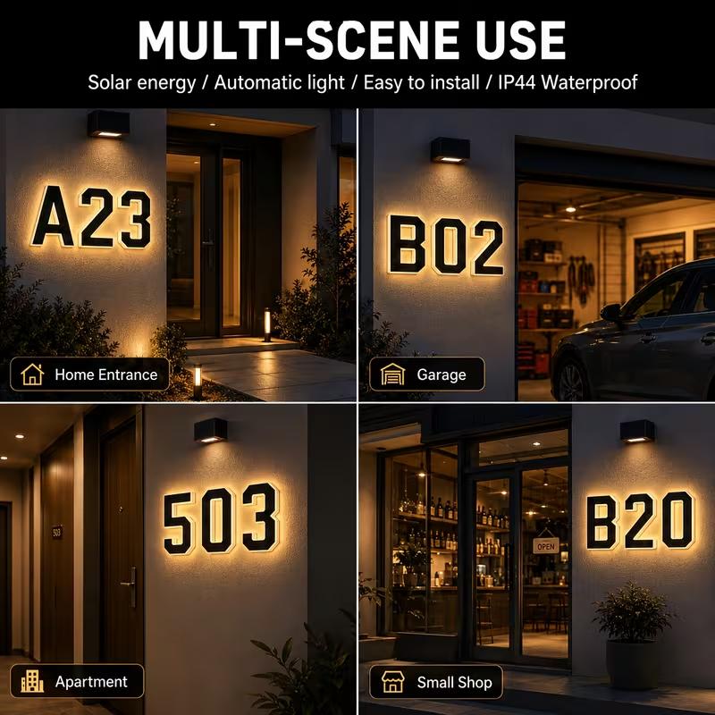 9-Inch Wireless Solar-Powered LED Address Sign, Backlit House Number Plaque for Home, Mailbox, Fence, Easy No-Wiring Installation