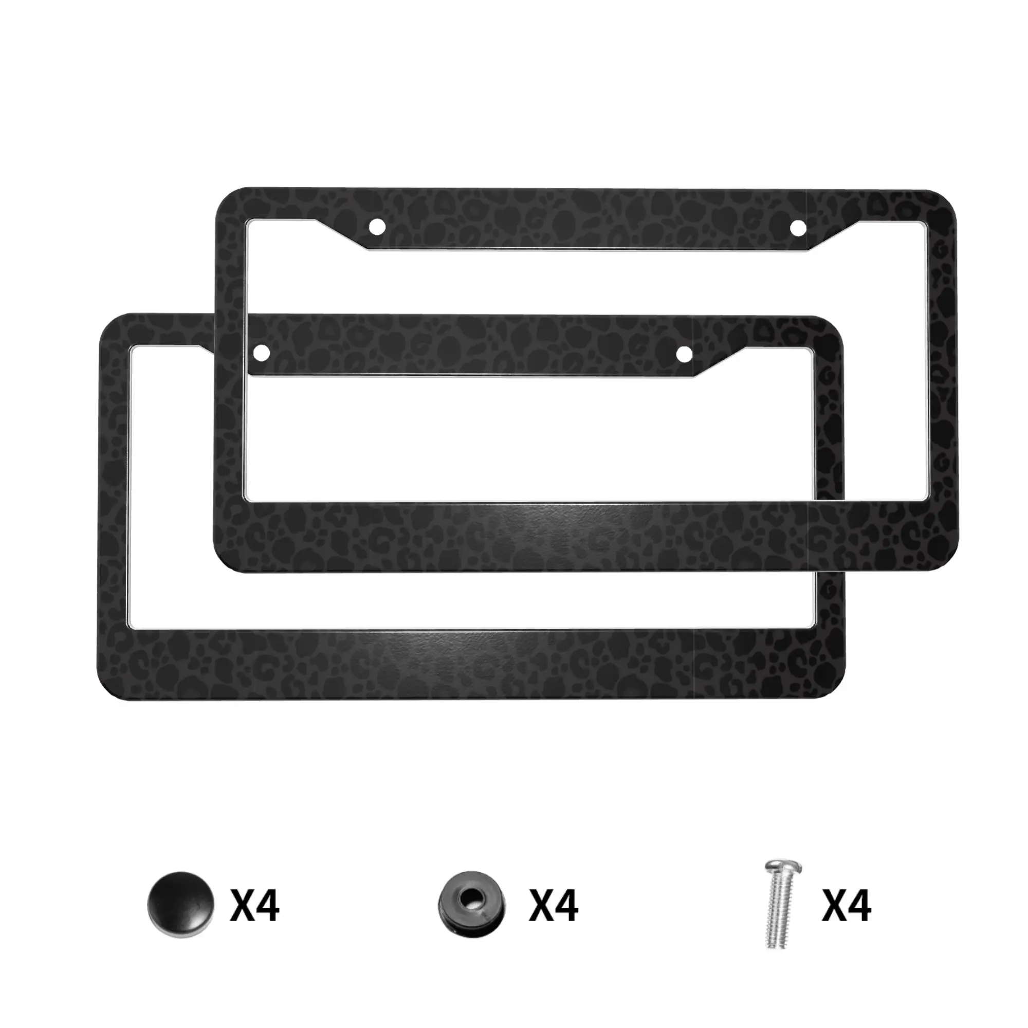 Leopard Print Black License Plate Frame - Personalise Leopard License Plate Holder, Stainless Steel Rust-Proof Waterproof Car Decorative Tag Frames for Standard Us 12x6 Inch