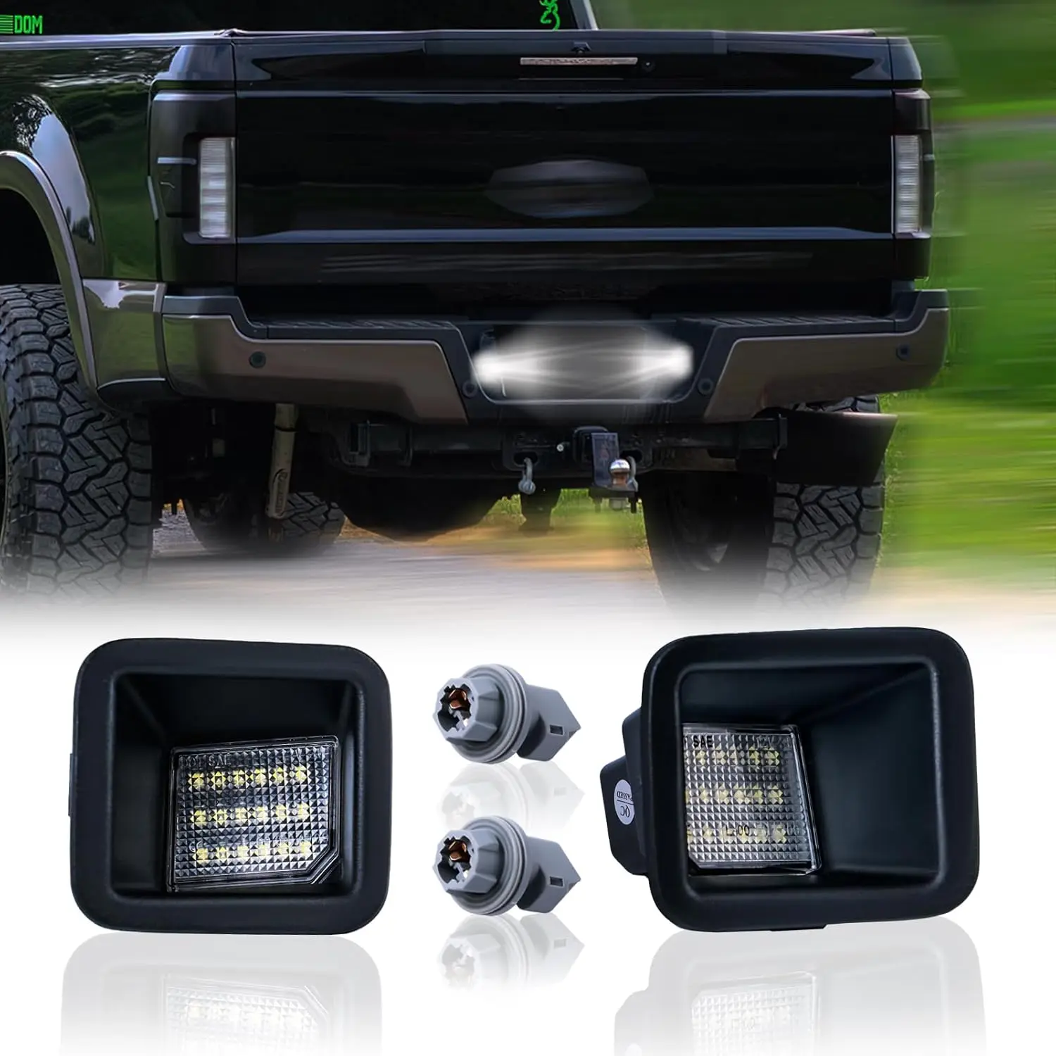 2017-2025 Ford F250 F350 F450 Super Duty Pickup LED License Plate Light Assembly with Socket, 6000K White, 2 Pieces