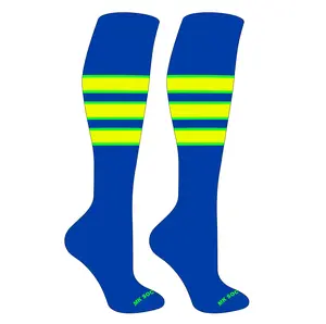 MK Socks Striped Knee High Baseball, Football Socks (C) Royal, Neon Green, Neon Yellow