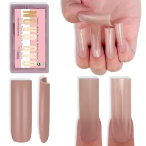 NOVO OVO Long Sharp Square Nail Tips Press on Pure Color Brown Pink, Extra Thick NEED Builder Gel & Top Coat, Soft Gel Matte Fake Nail Extension, Full Cover False Nails for Salon DIY x 15 Sizes 180 pc