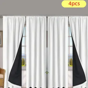 4pcs Full Shade Curtains, Easy Installation Rod Included, Lightweight Insulating Drapes for Bedroom Balcony Home Use, Effective Heat Insulation